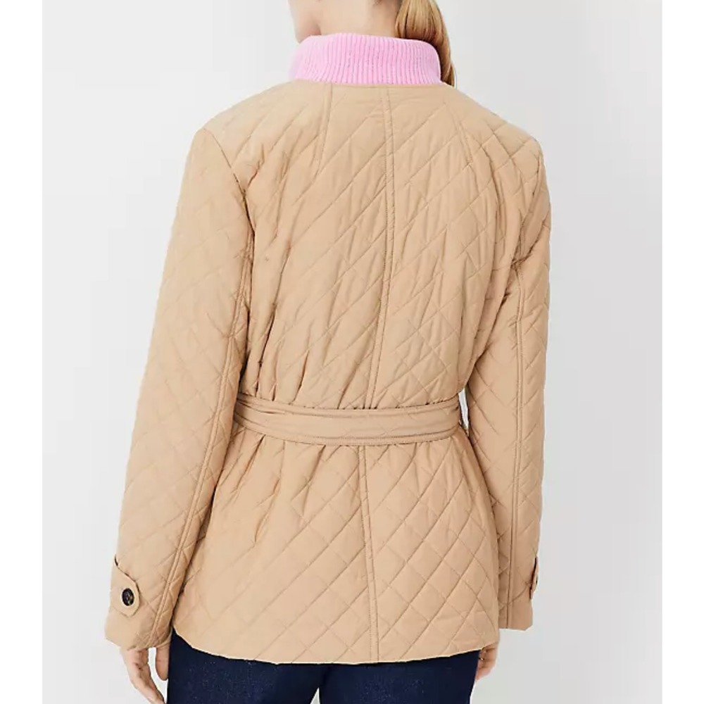NEW ANN TAYLOR CAFE AU LAIT QUILTED BELTED DOUBLE BREASTED JACKET COAT SZ M - Picture 3 of 7